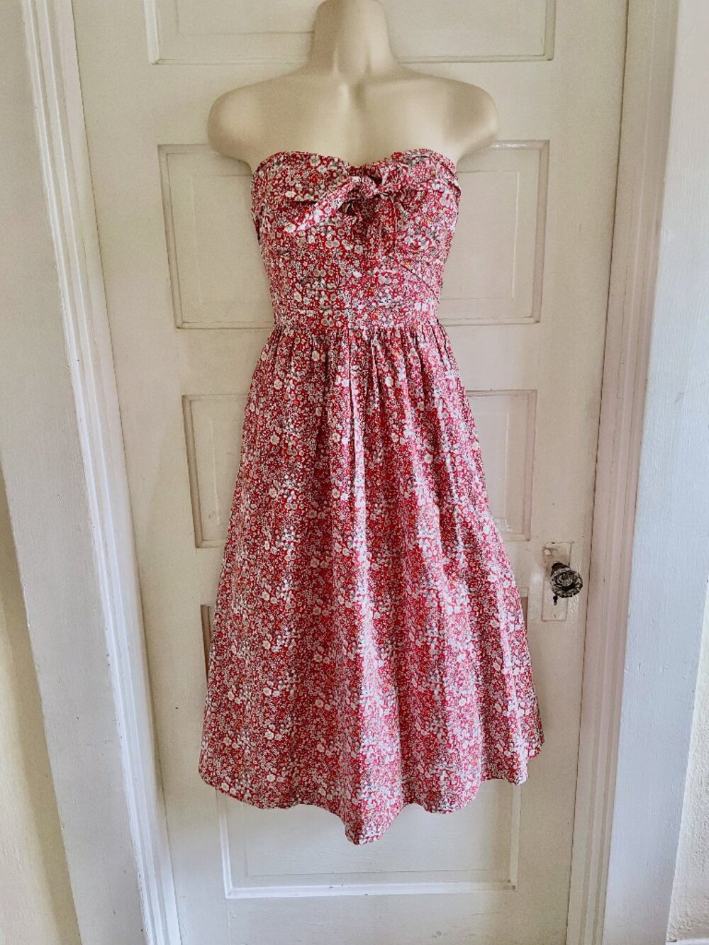J. Crew Red Floral Liberty Tie Front Strapless Dress 10